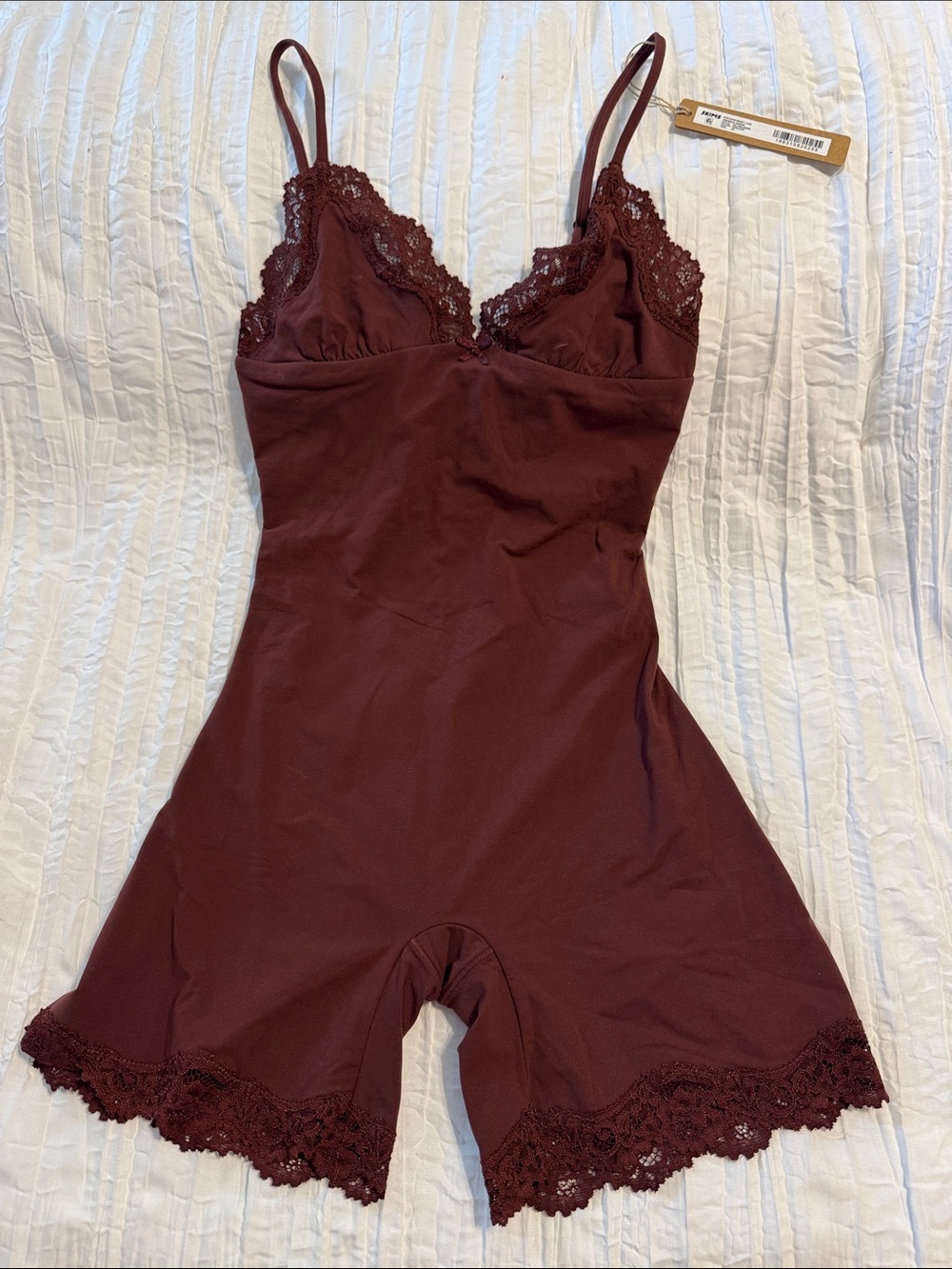 SKIMS Lace-Trim Bodysuit Romper - oxblood